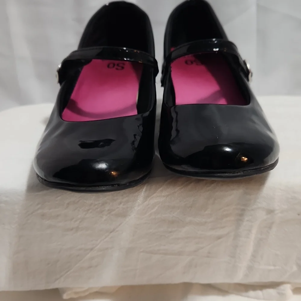 GIRLS SO (214396) TRAPEZE BLACK MARY JANE SHOES SIZE 2M